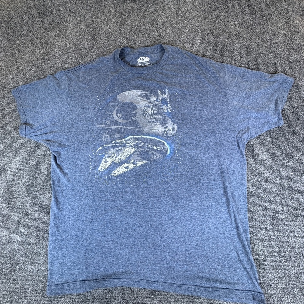 Mad Engine Star Wars T-Shirt Mens 2X Heather Blue Millennium Falcon Death Star